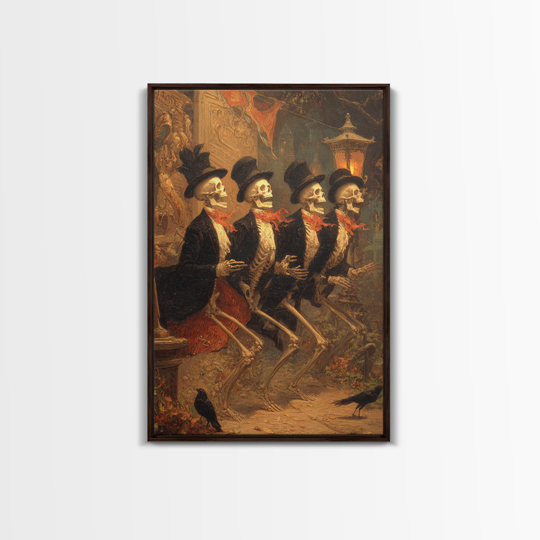 The Skeleton Barbershop Quartet, Ornate Symbolist Art, Vertical Wall Art, Macabre Wall Art, Canvas Print, Halloween Wall Art