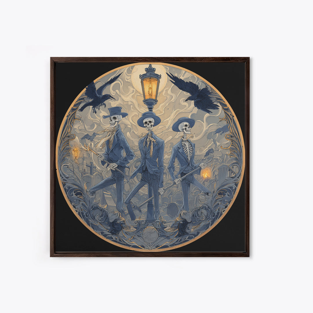 The Skeleton Barbershop Quartet, Symbolist Death Art, Square Wall Art, Macabre Wall Art, Framed Canvas Print, Halloween Wall Art