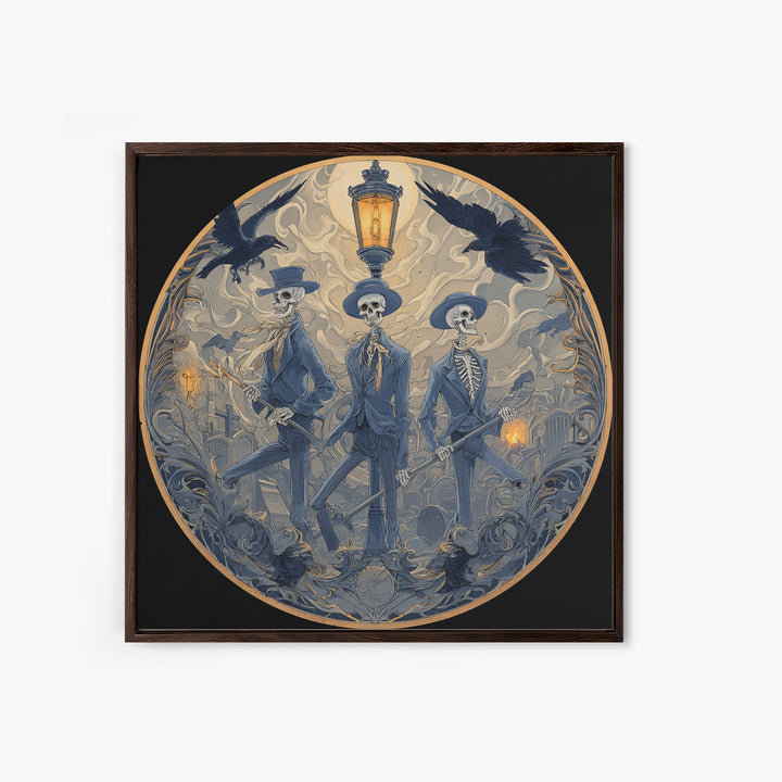 The Skeleton Barbershop Quartet, Symbolist Death Art, Square Wall Art, Macabre Wall Art, Framed Canvas Print, Halloween Wall Art