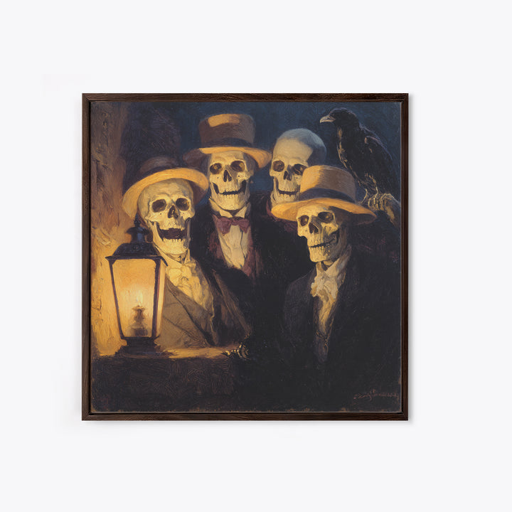 The Skeleton Barbershop Quartet, Dark Symbolist Art, Square Wall Art, Macabre Wall Art, Canvas Print, Halloween Wall Art