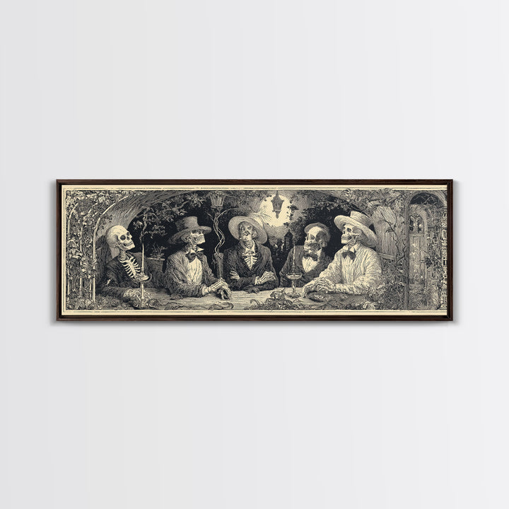 The Skeleton Barbershop Quartet, Symbolist Etching Art, Extra Wide Wall Art, Macabre Wall Art, Canvas Print, Halloween Wall Art