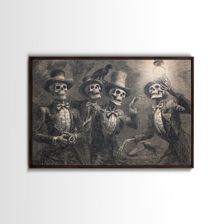 The Skeleton Barbershop Quartet, Expressionist Nightmare Art, Landscape Wall Art, Dark Halloween Decor, Canvas Print, Halloween Wall Art