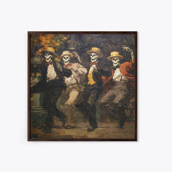 The Skeleton Barbershop Quartet, Grotesque Carnival Art, Square Wall Art, Macabre Wall Art, Framed Canvas Print, Halloween Wall Art
