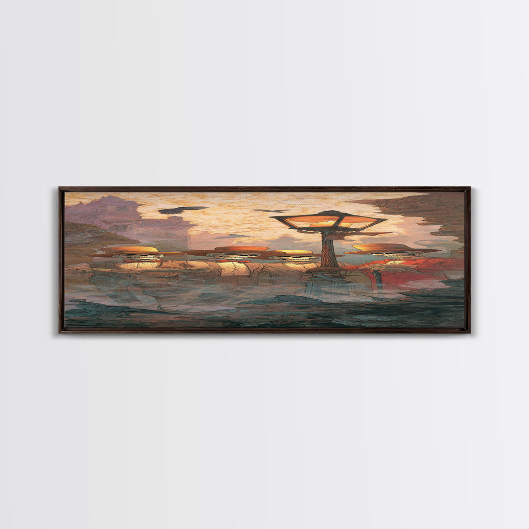 The Skeleton Barbershop Quartet, Surreal Apocalyptic Art, Tall Narrow Wall Art, Dark Fantasy Wall Art, Framed Canvas Print