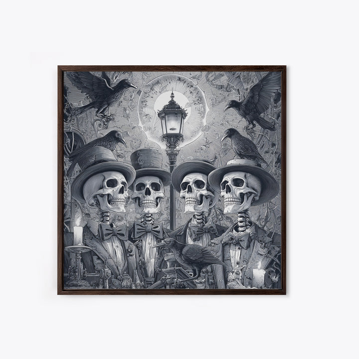 The Skeleton Barbershop Quartet, Biomechanical Horror Art, Square Wall Art, Dark Halloween Decor, Canvas Print, Halloween Wall Art