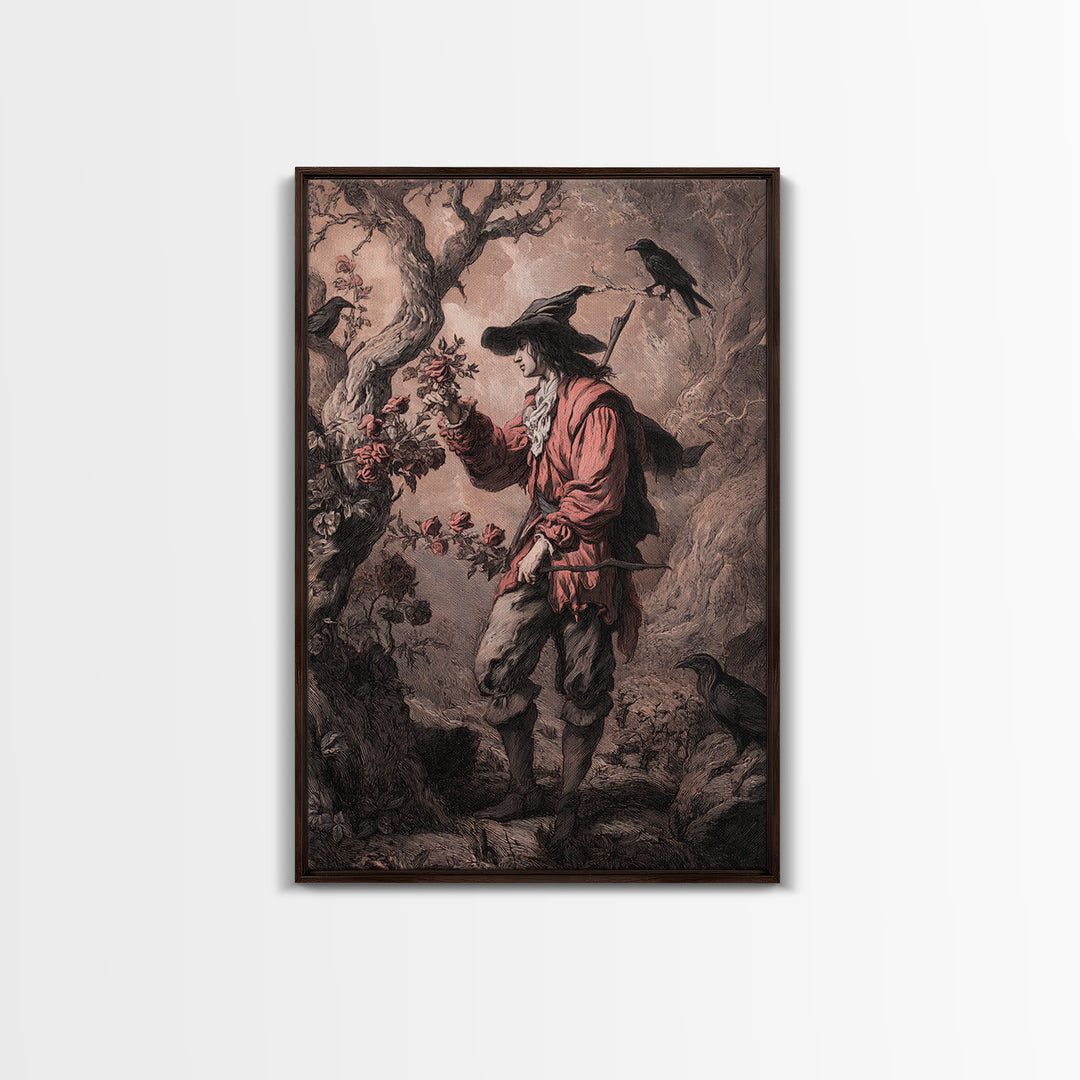 The Vampire Florist, Baroque Witchcraft Art, Vertical Wall Art, Macabre Wall Art, Canvas Print, Halloween Wall Art, Gothic Home Decor