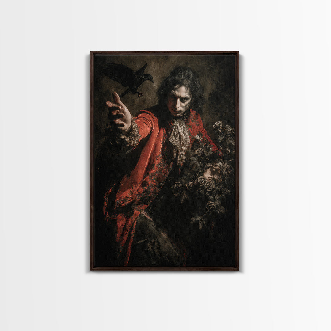 The Vampire Florist, Dark Romantic Horror Art, Vertical Wall Art, Gothic Horror Wall Art, Canvas Print, Halloween Wall Art