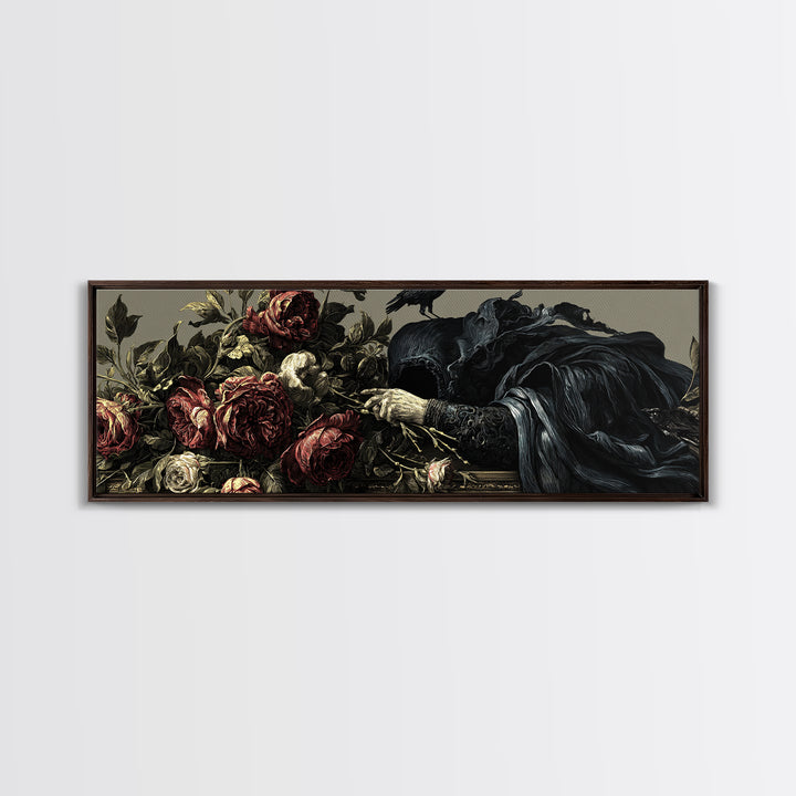 The Vampire Florist, Visionary Gothic Art, Extra Wide Wall Art, Gothic Horror Wall Art, Canvas Print, Halloween Wall Art