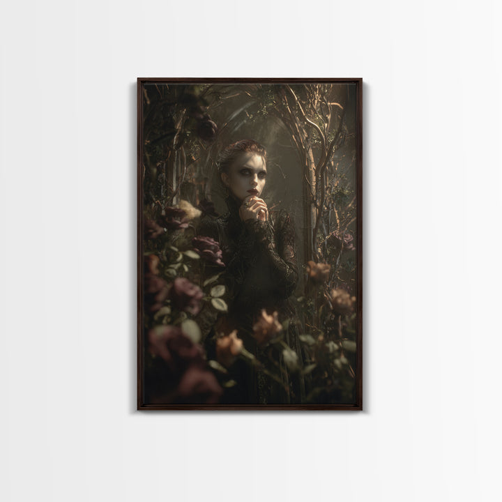 The Vampire Florist, Dark Symbolist Art, Vertical Wall Art, Macabre Wall Art, Canvas Print, Halloween Wall Art, Halloween Decor