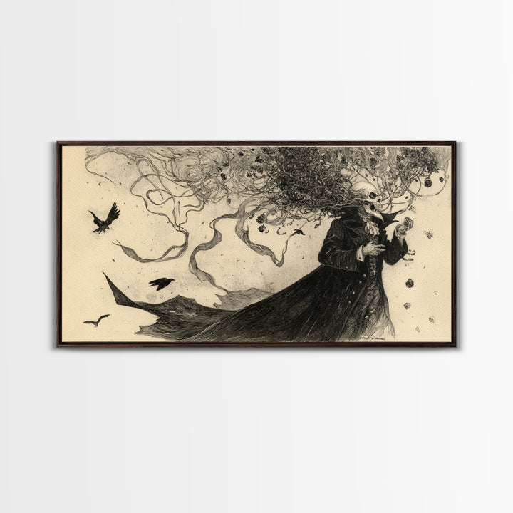The Vampire Florist, Expressionist Nightmare Art, Wide Panoramic Art, Gothic Horror Wall Art, Canvas Print, Halloween Wall Art