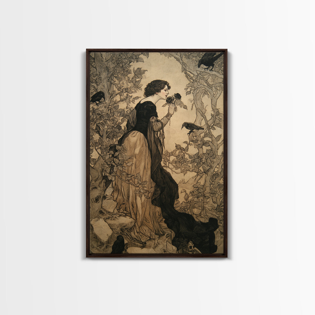 The Vampire Florist, Gothic Storybook Art, Vertical Wall Art, Macabre Wall Art, Canvas Print, Halloween Wall Art, Gothic Home Decor