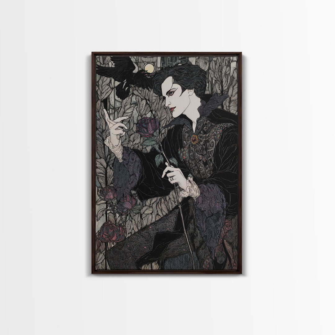 The Vampire Florist, Stained Glass Gothic Art, Vertical Wall Art, Gothic Horror Wall Art, Canvas Print, Halloween Wall Art
