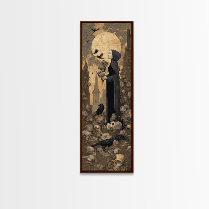 The Vampire Florist, Surreal Apocalyptic Art, Tall Narrow Wall Art, Dark Fantasy Wall Art, Framed Canvas Print, Halloween Wall Art