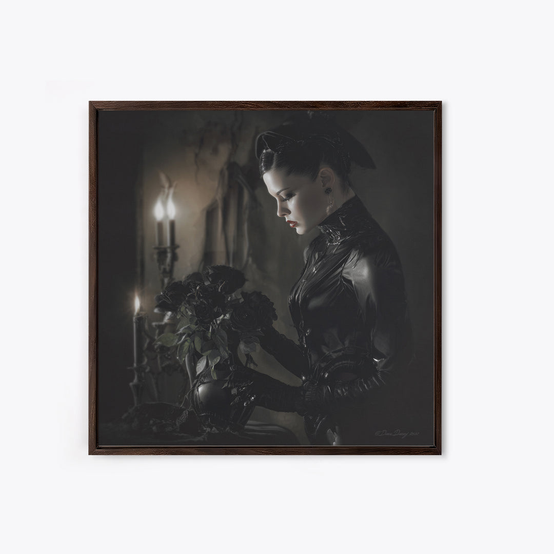 The Vampire Florist, Biomechanical Horror Art, Square Wall Art, Macabre Wall Art, Framed Canvas Print, Halloween Wall Art, Halloween Decor