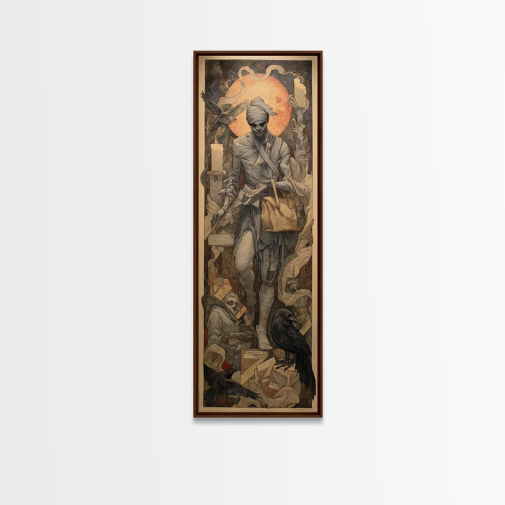 The Mummy Mail Carrier, Dark Renaissance Art, Tall Narrow Wall Art, Gothic Horror Wall Art, Canvas Print, Halloween Wall Art