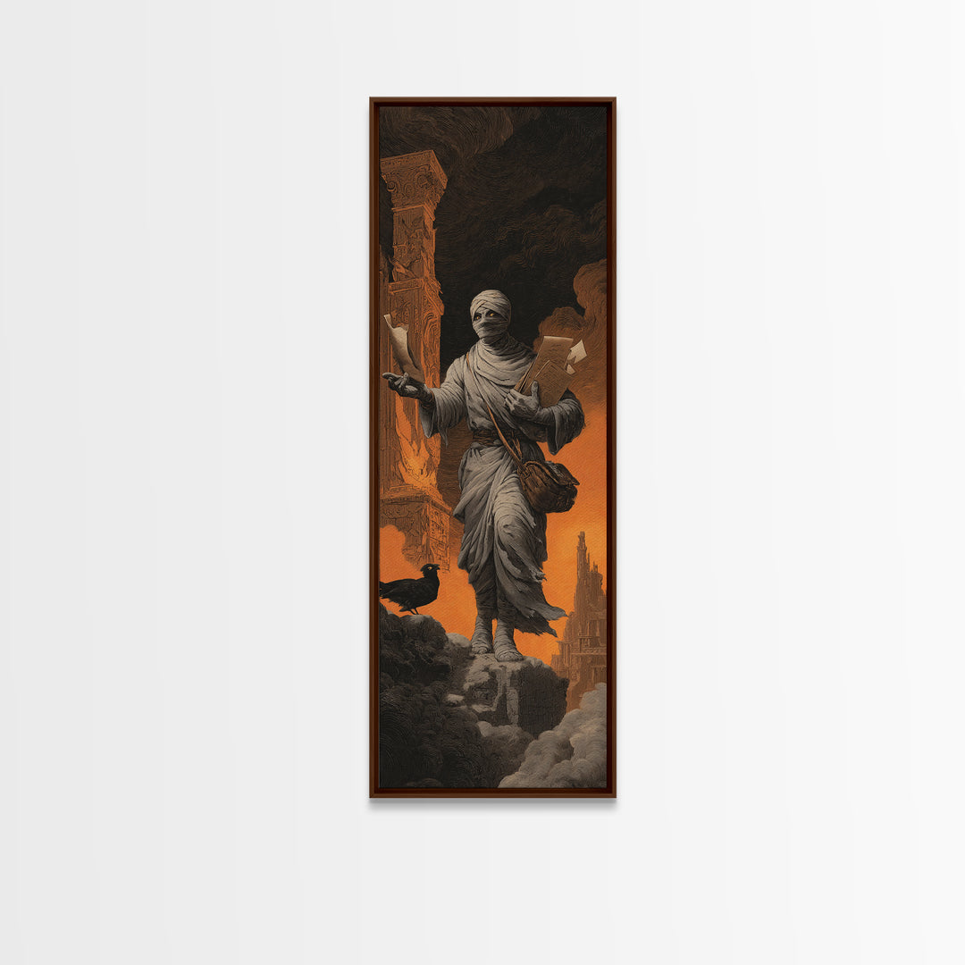 The Mummy Mail Carrier, Apocalyptic Romantic Art, Tall Narrow Wall Art, Gothic Horror Wall Art, Canvas Print, Halloween Wall Art