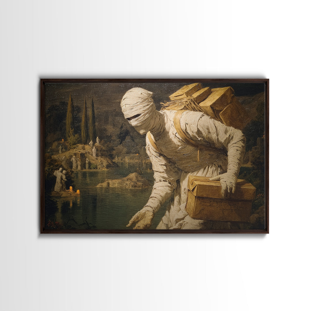 The Mummy Mail Carrier, Symbolist Gothic Landscape, Landscape Wall Art, Dark Fantasy Wall Art, Canvas Print, Halloween Wall Art