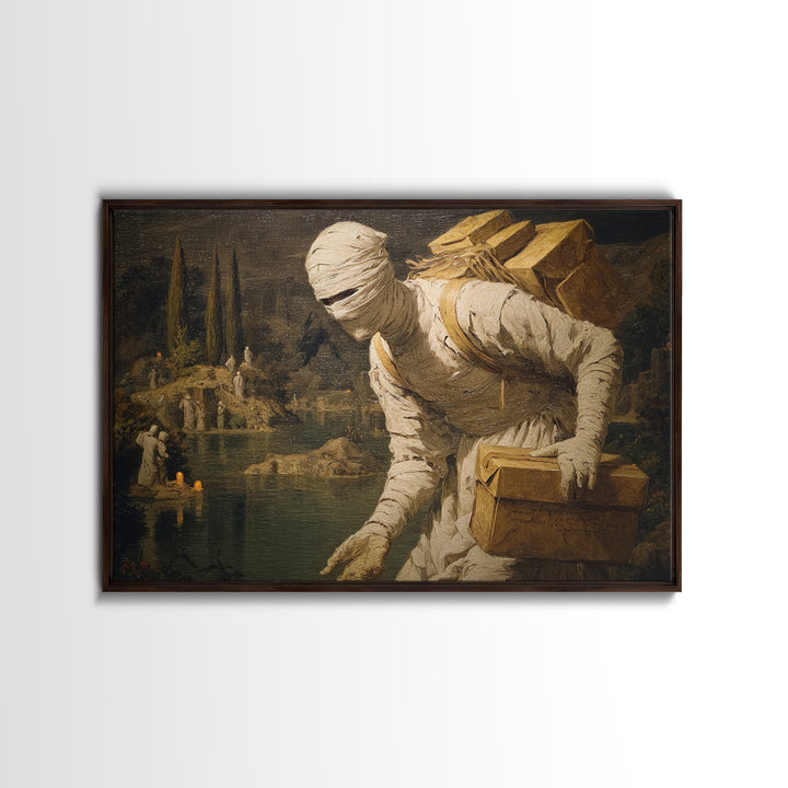 The Mummy Mail Carrier, Symbolist Gothic Landscape, Landscape Wall Art, Dark Fantasy Wall Art, Canvas Print, Halloween Wall Art