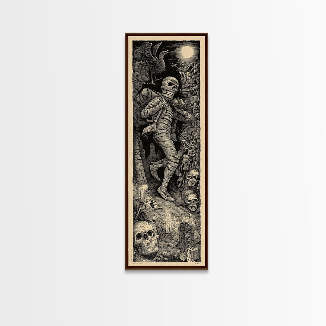 The Mummy Mail Carrier, Macabre Folk Print Art, Tall Narrow Wall Art, Gothic Horror Wall Art, Framed Canvas Print