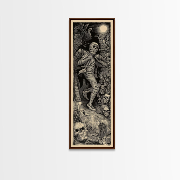 The Mummy Mail Carrier, Macabre Folk Print Art, Tall Narrow Wall Art, Gothic Horror Wall Art, Framed Canvas Print