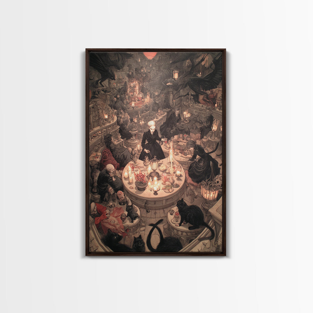 The Witch'S Cat Cafe, Gothic Nightmare Art, Vertical Wall Art, Gothic Horror Wall Art, Framed Canvas Print, Halloween Wall Art