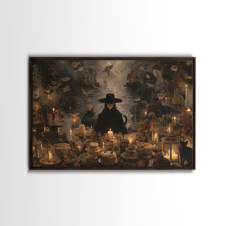 The Witch'S Cat Cafe, Symbolist Gothic Landscape, Landscape Wall Art, Gothic Horror Wall Art, Canvas Print, Halloween Wall Art
