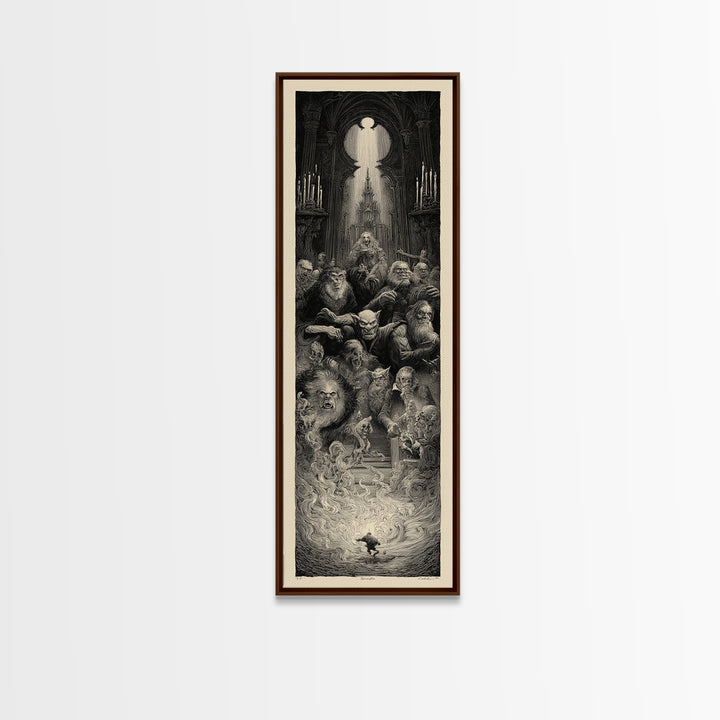 The Monster Family Portrait, Gothic Engraving Art, Tall Narrow Wall Art, Dark Halloween Decor, Canvas Print, Halloween Wall Art