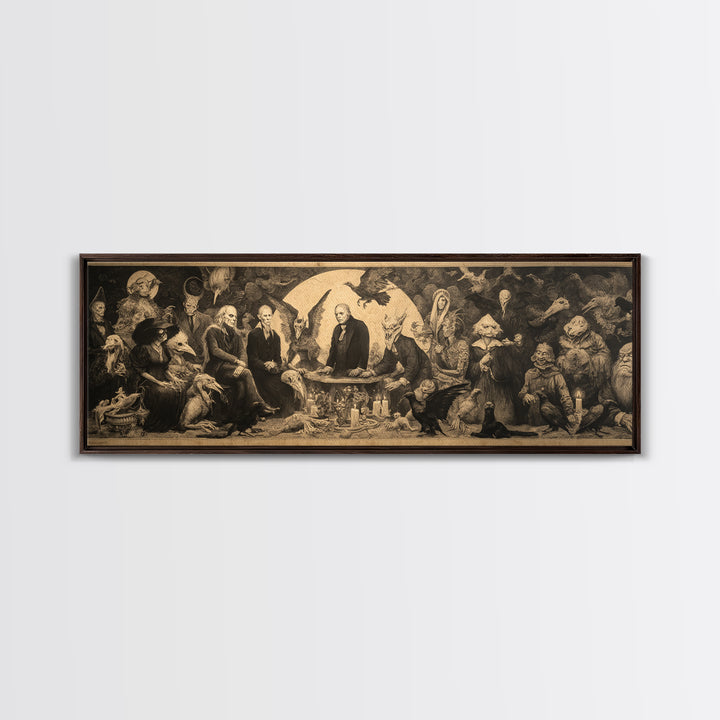 The Monster Family Portrait, Dark Romantic Horror Art, Extra Wide Wall Art, Dark Halloween Decor, Canvas Print, Halloween Wall Art
