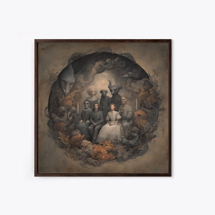 The Monster Family Portrait, Symbolist Dream Art, Square Wall Art, Dark Fantasy Wall Art, Canvas Print, Halloween Wall Art