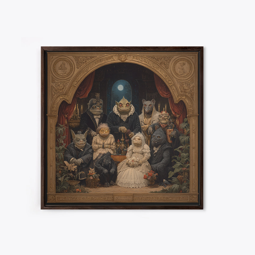 The Monster Family Portrait, Ornate Symbolist Art, Square Wall Art, Macabre Wall Art, Framed Canvas Print, Halloween Wall Art