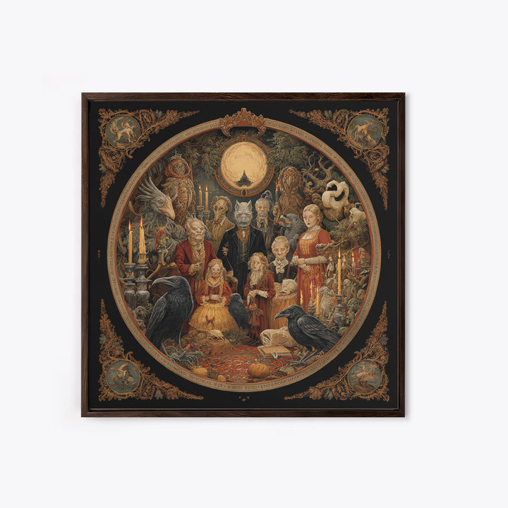 The Monster Family Portrait, Symbolist Etching Art, Square Wall Art, Dark Fantasy Wall Art, Canvas Print, Halloween Wall Art