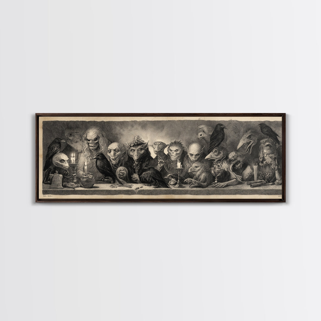 The Monster Family Portrait, Expressionist Nightmare Art, Extra Wide Wall Art, Dark Fantasy Wall Art, Framed Canvas Print