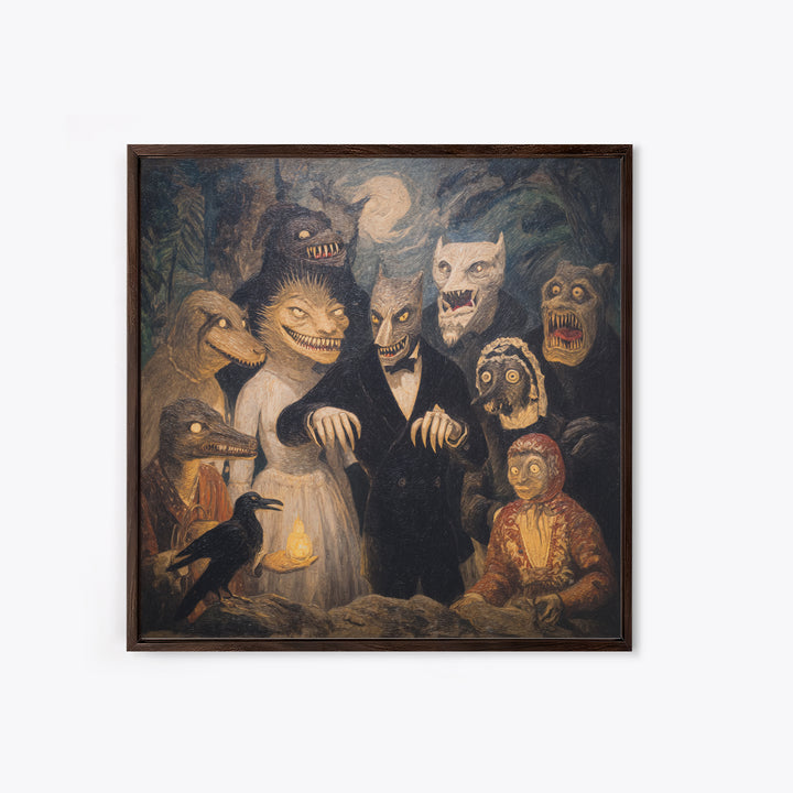 The Monster Family Portrait, Expressionist Gothic Art, Square Wall Art, Dark Halloween Decor, Framed Canvas Print, Halloween Wall Art