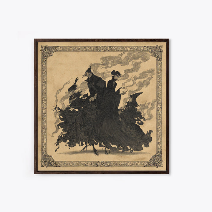 The Monster Family Portrait, Decadent Line Art, Square Wall Art, Gothic Horror Wall Art, Canvas Print, Halloween Wall Art