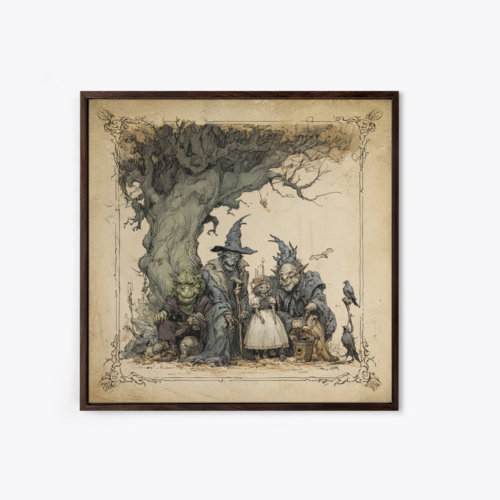 The Monster Family Portrait, Gothic Storybook Art, Square Wall Art, Dark Fantasy Wall Art, Canvas Print, Halloween Wall Art