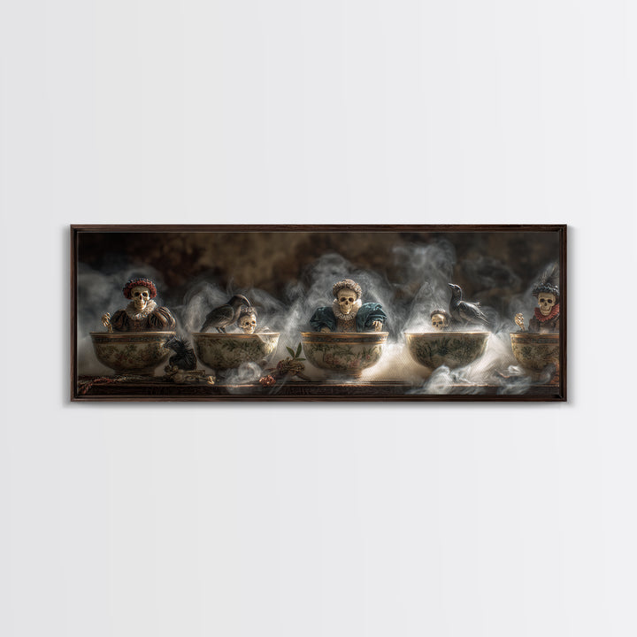 Tiny Ghosts In Teacups, Danse Macabre Art, Extra Wide Wall Art, Dark Fantasy Wall Art, Framed Canvas Print