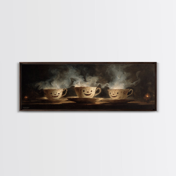 Tiny Ghosts In Teacups, Dark Romantic Horror Art, Extra Wide Wall Art, Macabre Wall Art, Canvas Print, Halloween Wall Art