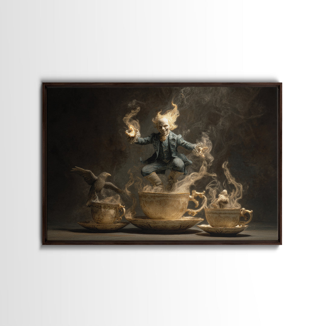 Tiny Ghosts In Teacups, Visionary Gothic Art, Landscape Wall Art, Dark Halloween Decor, Framed Canvas Print, Halloween Wall Art