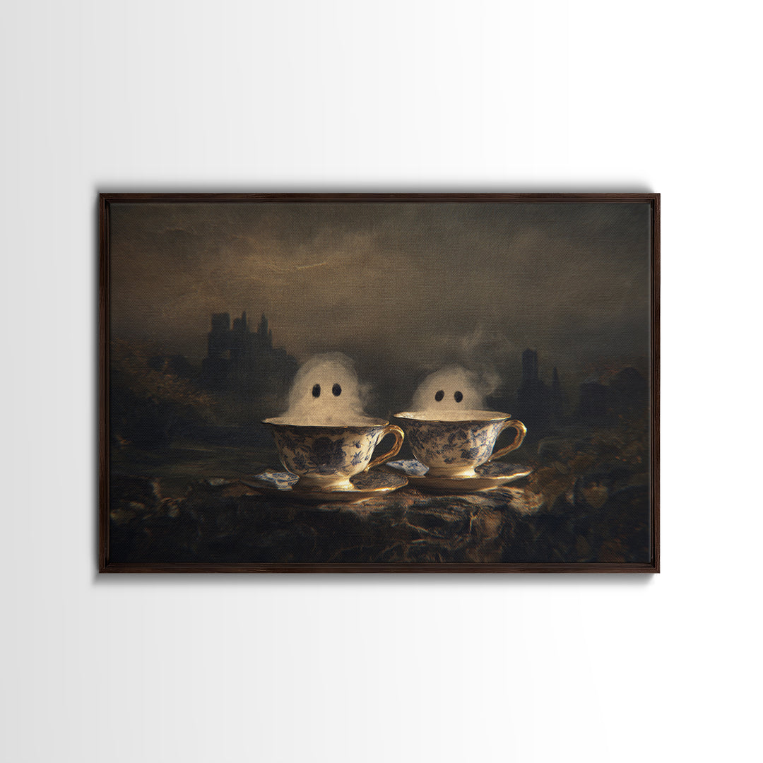 Tiny Ghosts In Teacups, Romantic Gothic Landscape, Landscape Wall Art, Gothic Horror Wall Art, Canvas Print, Halloween Wall Art