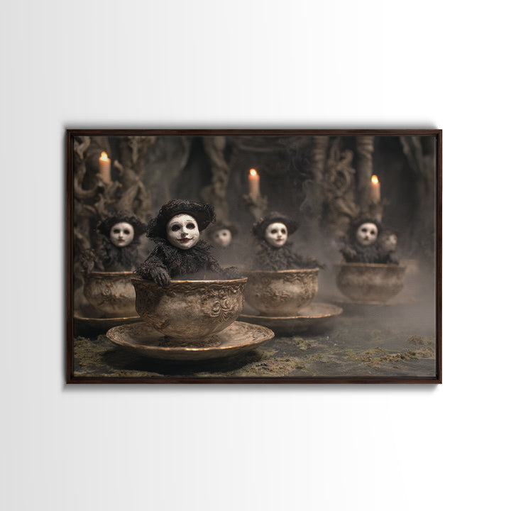 Tiny Ghosts In Teacups, Symbolist Gothic Landscape, Landscape Wall Art, Macabre Wall Art, Canvas Print, Halloween Wall Art, Halloween Decor