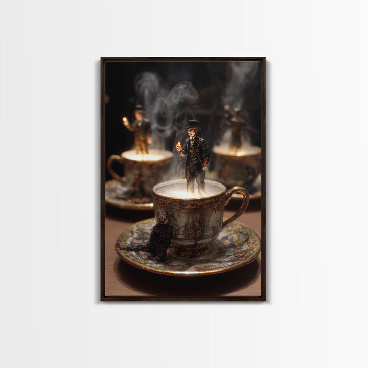 Tiny Ghosts In Teacups, Ornate Symbolist Art, Vertical Wall Art, Dark Fantasy Wall Art, Framed Canvas Print, Halloween Wall Art