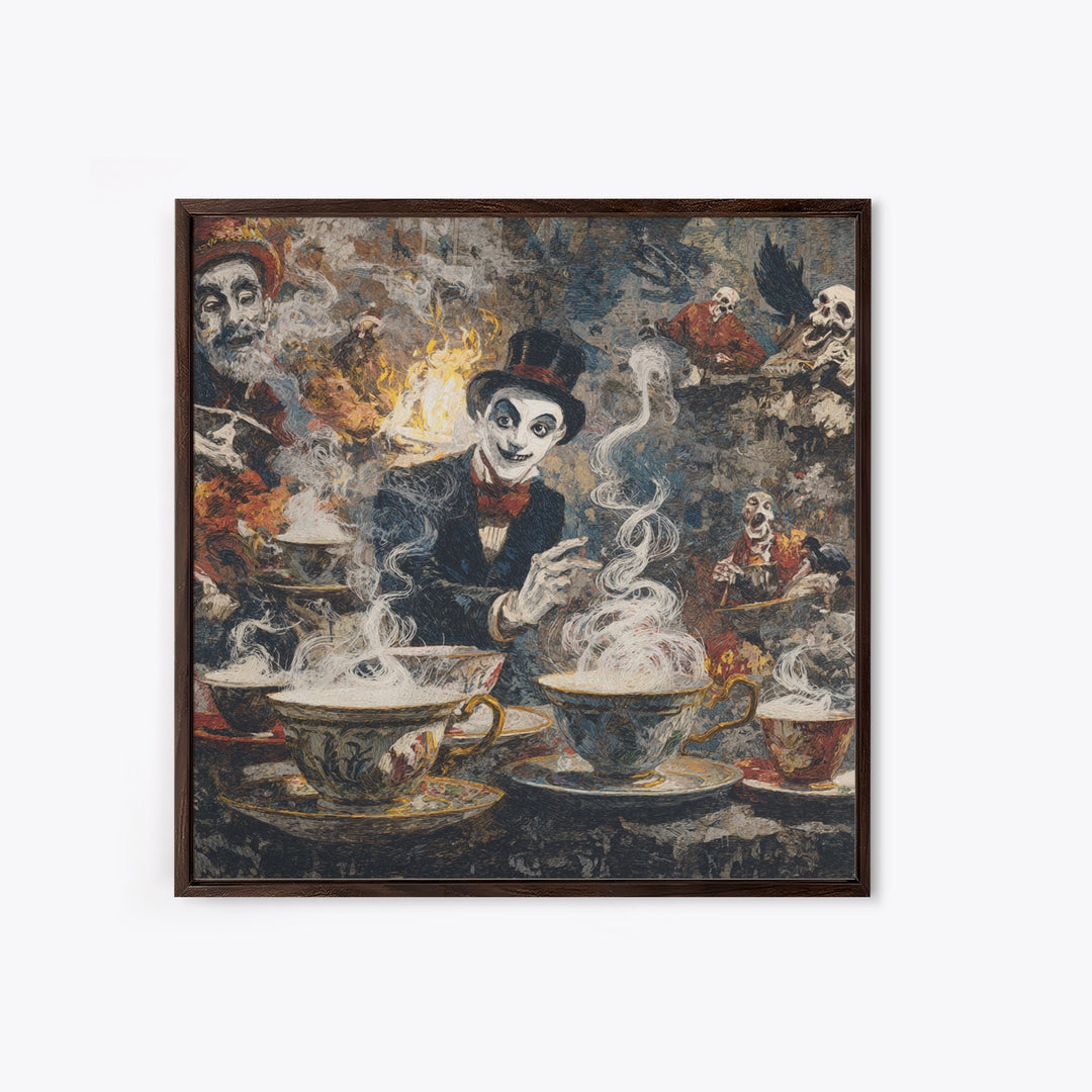 Tiny Ghosts In Teacups, Grotesque Carnival Art, Square Wall Art, Macabre Wall Art, Framed Canvas Print, Halloween Wall Art