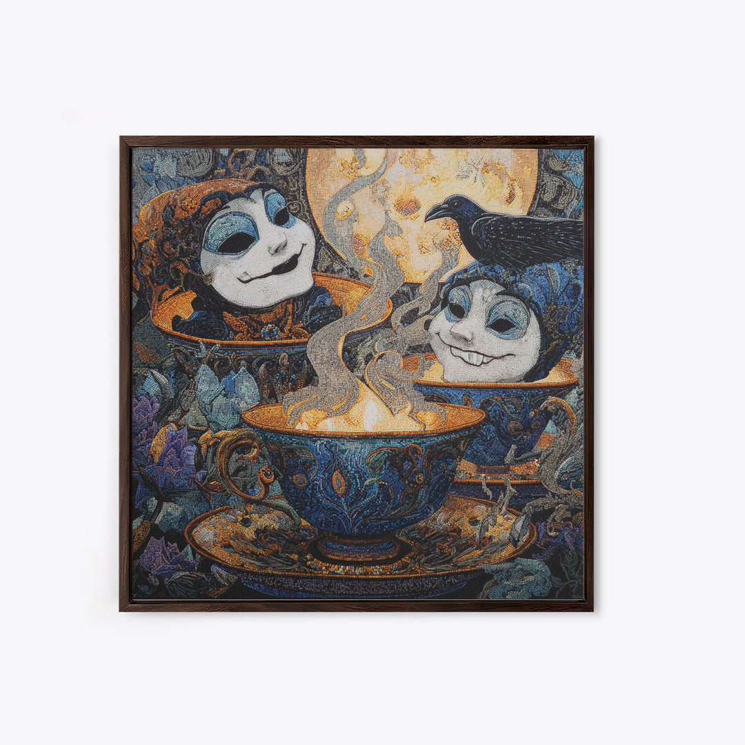 Tiny Ghosts In Teacups, Stained Glass Gothic Art, Square Wall Art, Gothic Horror Wall Art, Canvas Print, Halloween Wall Art