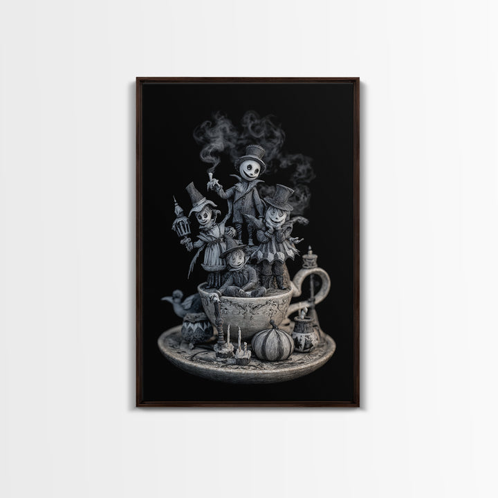 Tiny Ghosts In Teacups, Victorian Macabre Art, Vertical Wall Art, Macabre Wall Art, Canvas Print, Halloween Wall Art, Gothic Home Decor