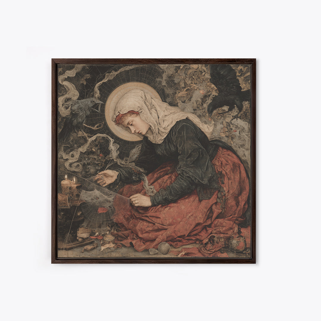 The Spider Sewing Circle, Dark Renaissance Art, Square Wall Art, Gothic Horror Wall Art, Canvas Print, Halloween Wall Art