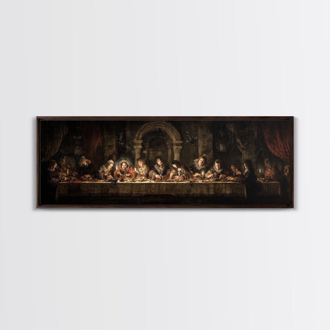 The Spider Sewing Circle, Dark Romantic Horror Art, Extra Wide Wall Art, Macabre Wall Art, Canvas Print, Halloween Wall Art