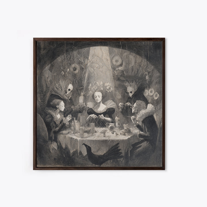 The Spider Sewing Circle, Symbolist Dream Art, Square Wall Art, Gothic Horror Wall Art, Framed Canvas Print, Halloween Wall Art