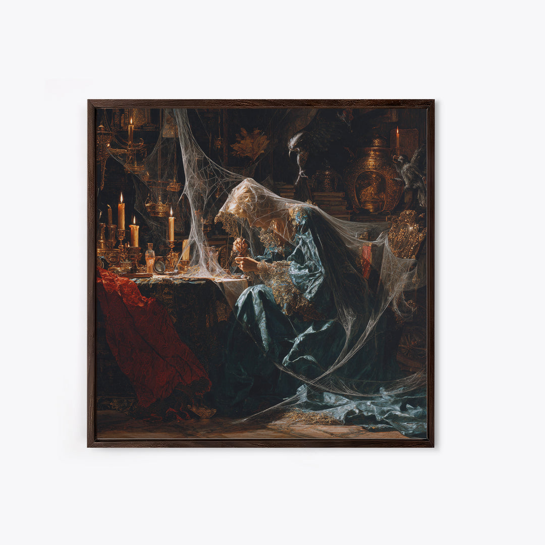 The Spider Sewing Circle, Ornate Symbolist Art, Square Wall Art, Dark Fantasy Wall Art, Framed Canvas Print, Halloween Wall Art