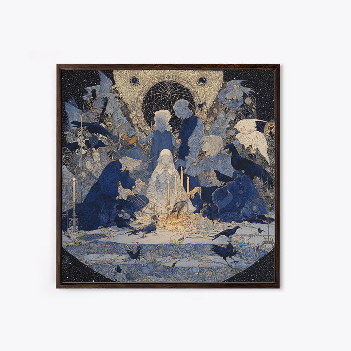 The Spider Sewing Circle, Symbolist Death Art, Square Wall Art, Gothic Horror Wall Art, Framed Canvas Print, Halloween Wall Art
