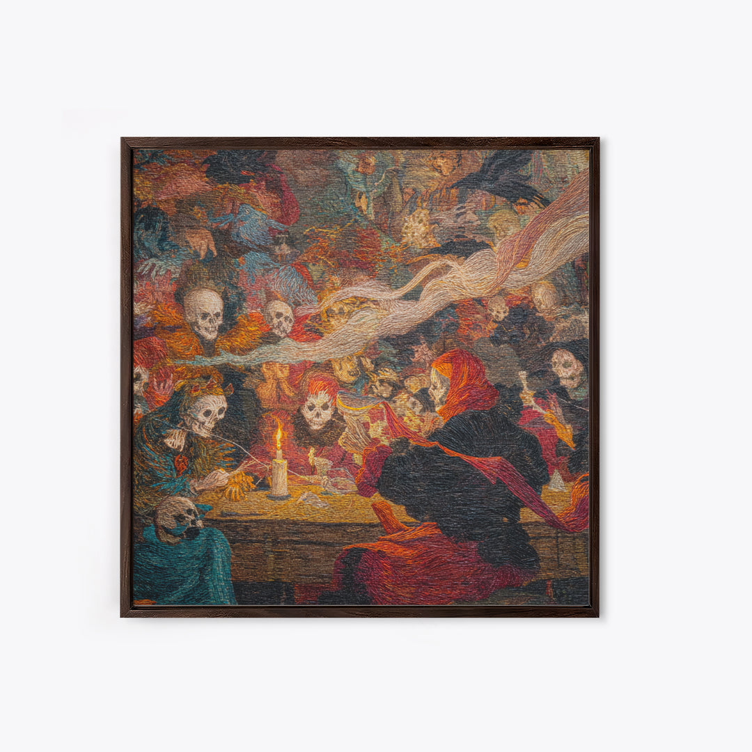 The Spider Sewing Circle, Grotesque Carnival Art, Square Wall Art, Gothic Horror Wall Art, Canvas Print, Halloween Wall Art